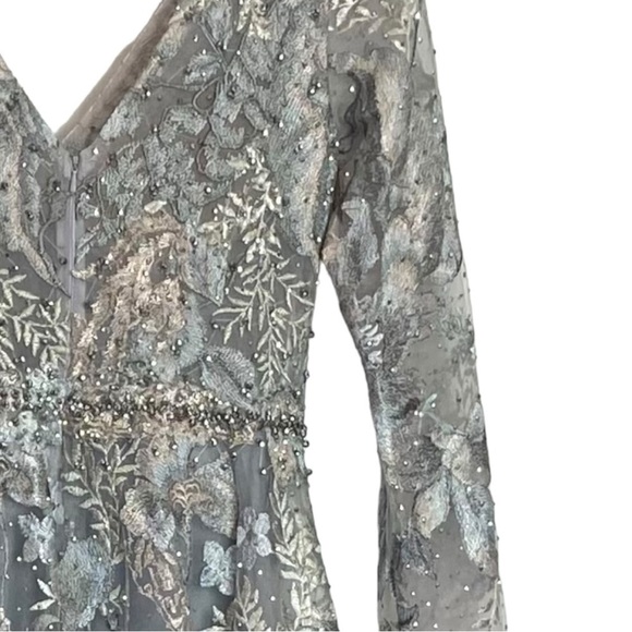 Mac Duggal Long Sleeve Beaded Applique Gown - Picture 9 of 13